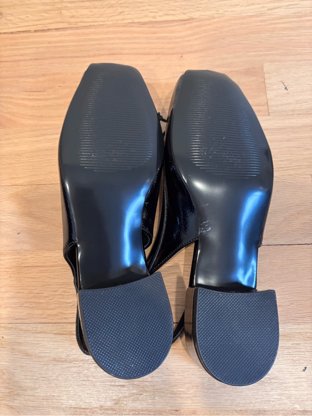 Steve Madden LOVED BLACK CRINKLE BLACK PATENT square-toe slingback heels size 5 - Picture 14 of 15